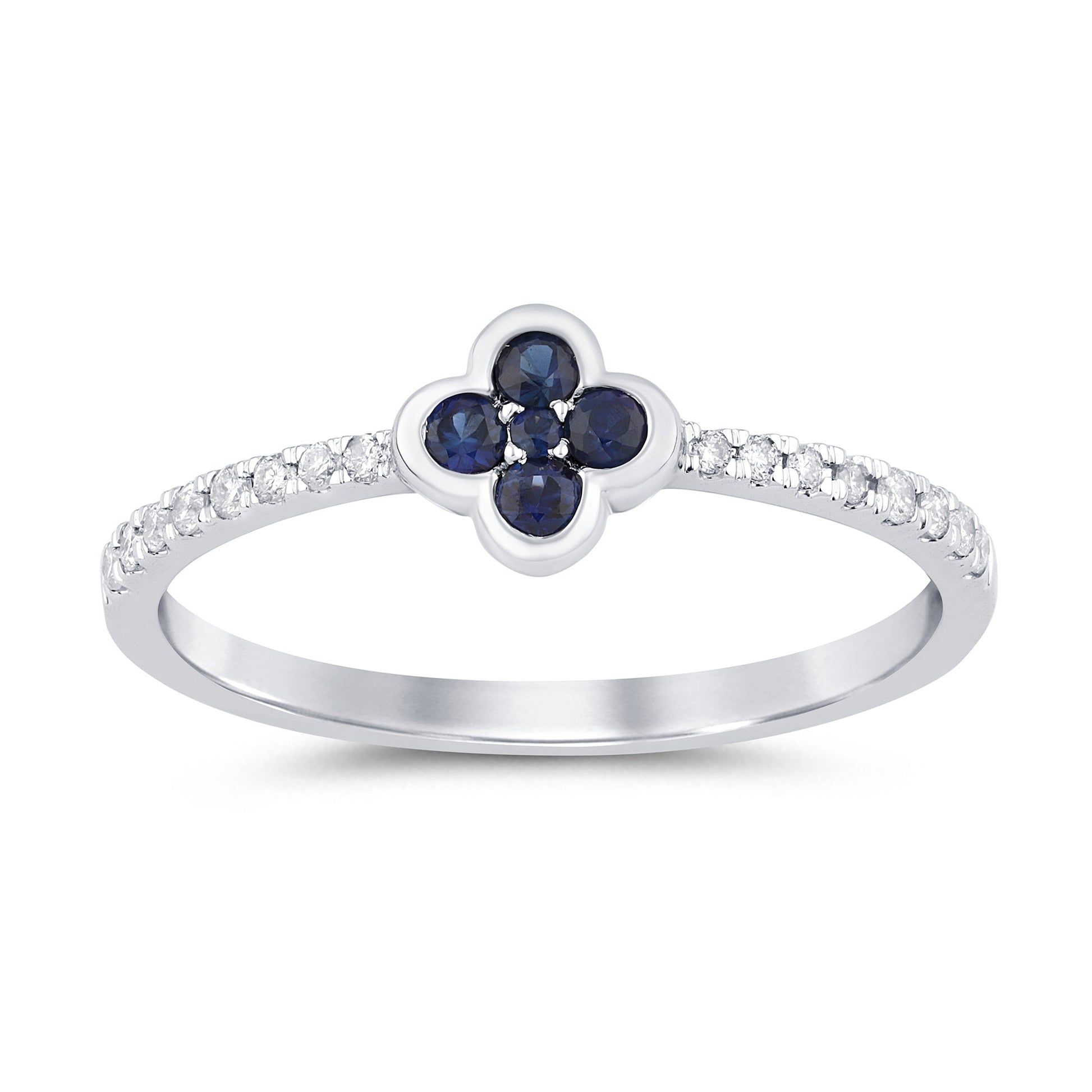 .23ct G SI 14K White Gold Diamond & Blue Sapphire Gemstones Flower Ring Band Size 6.5