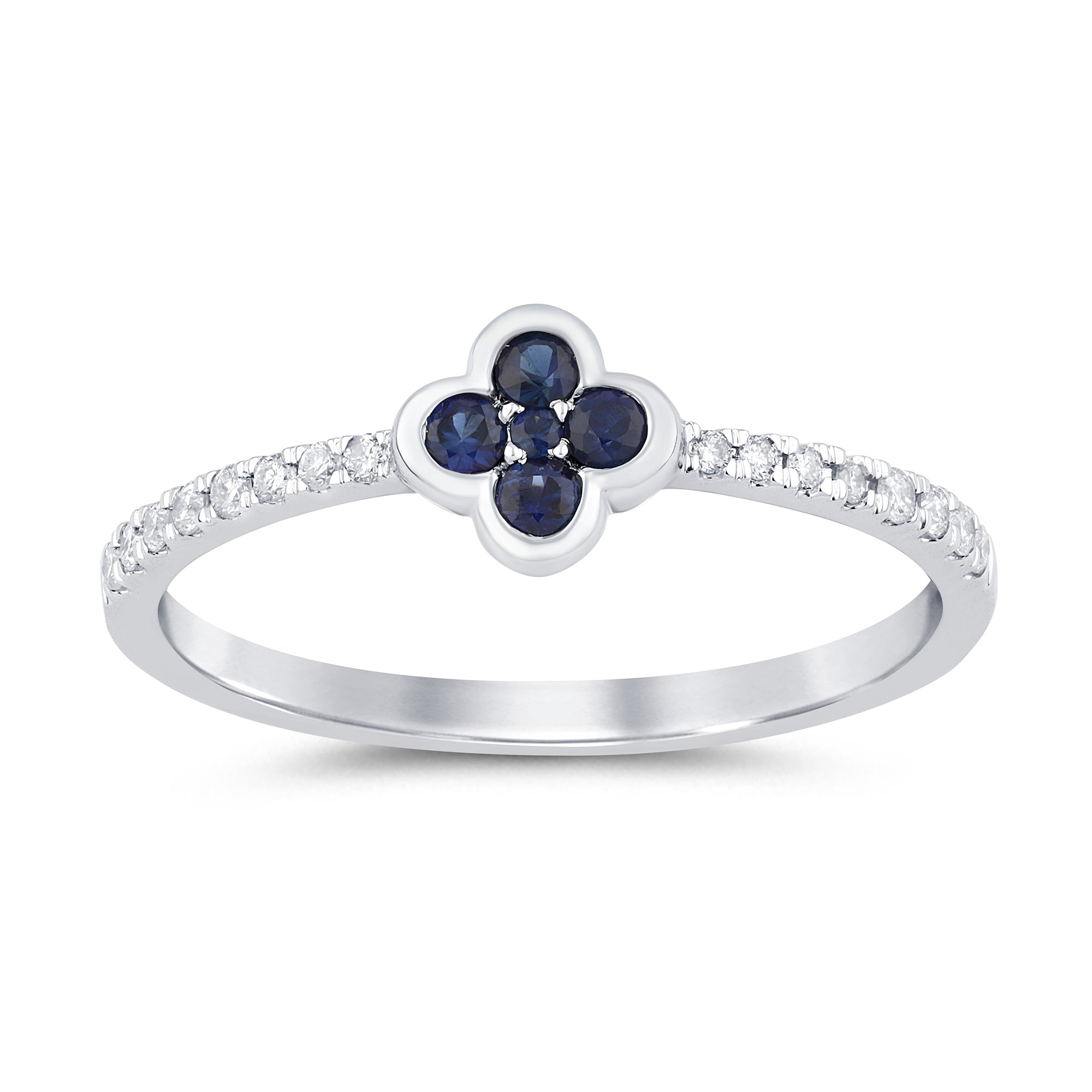 .23ct G SI 14K White Gold Diamond & Blue Sapphire Gemstones Flower Ring Band Size 6.5