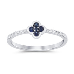 .23ct G SI 14K White Gold Diamond & Blue Sapphire Gemstones Flower Ring Band Size 6.5