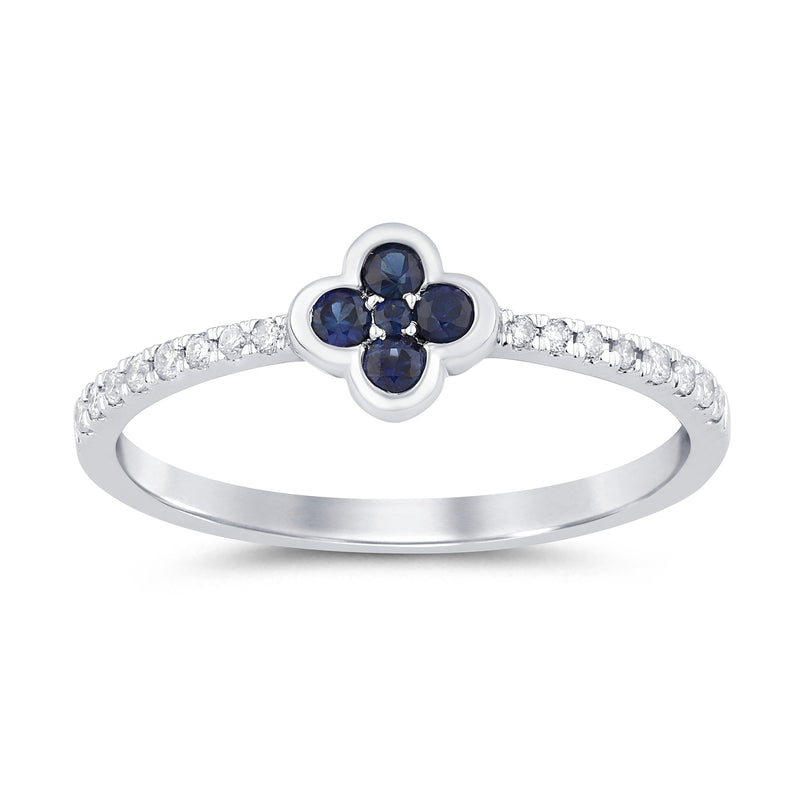 .23ct G SI 14K White Gold Diamond & Blue Sapphire Gemstones Flower Ring Band Size 6.5