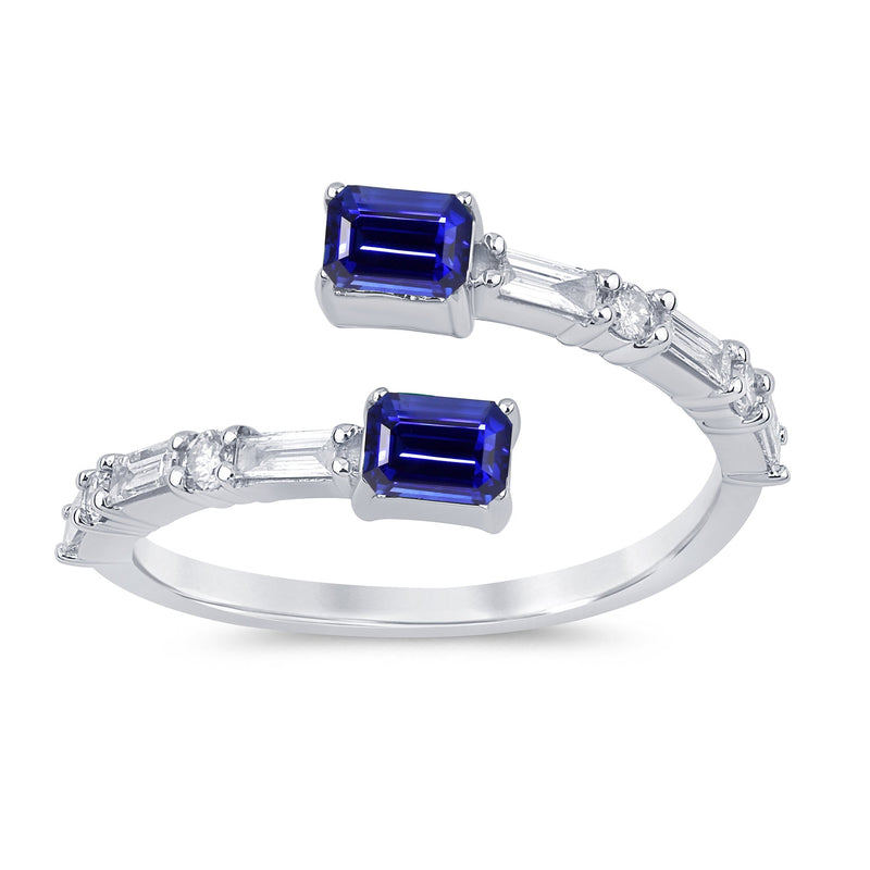 SPECIAL! .81ct G SI 14K White Gold Diamond & Blue Sapphire Gemstones Wrap Around Band Ring Size 6.5