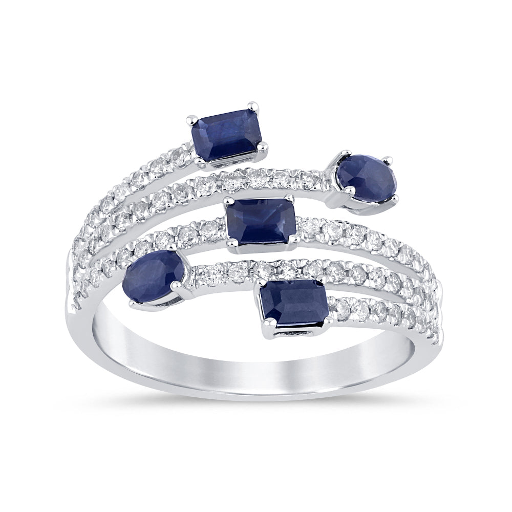 SPECIAL! 1.14ct G SI 14K White Gold Diamond & Blue Sapphire Gemstones Wrap Around Band Ring Size 6.5