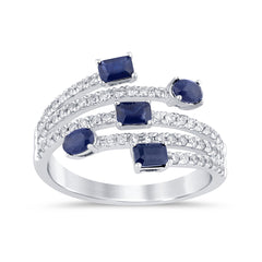 SPECIAL! 1.14ct G SI 14K White Gold Diamond & Blue Sapphire Gemstones Wrap Around Band Ring Size 6.5