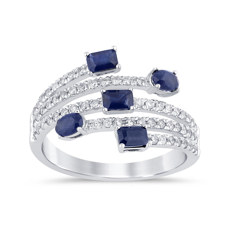 SPECIAL! 1.14ct G SI 14K White Gold Diamond & Blue Sapphire Gemstones Wrap Around Band Ring Size 6.5