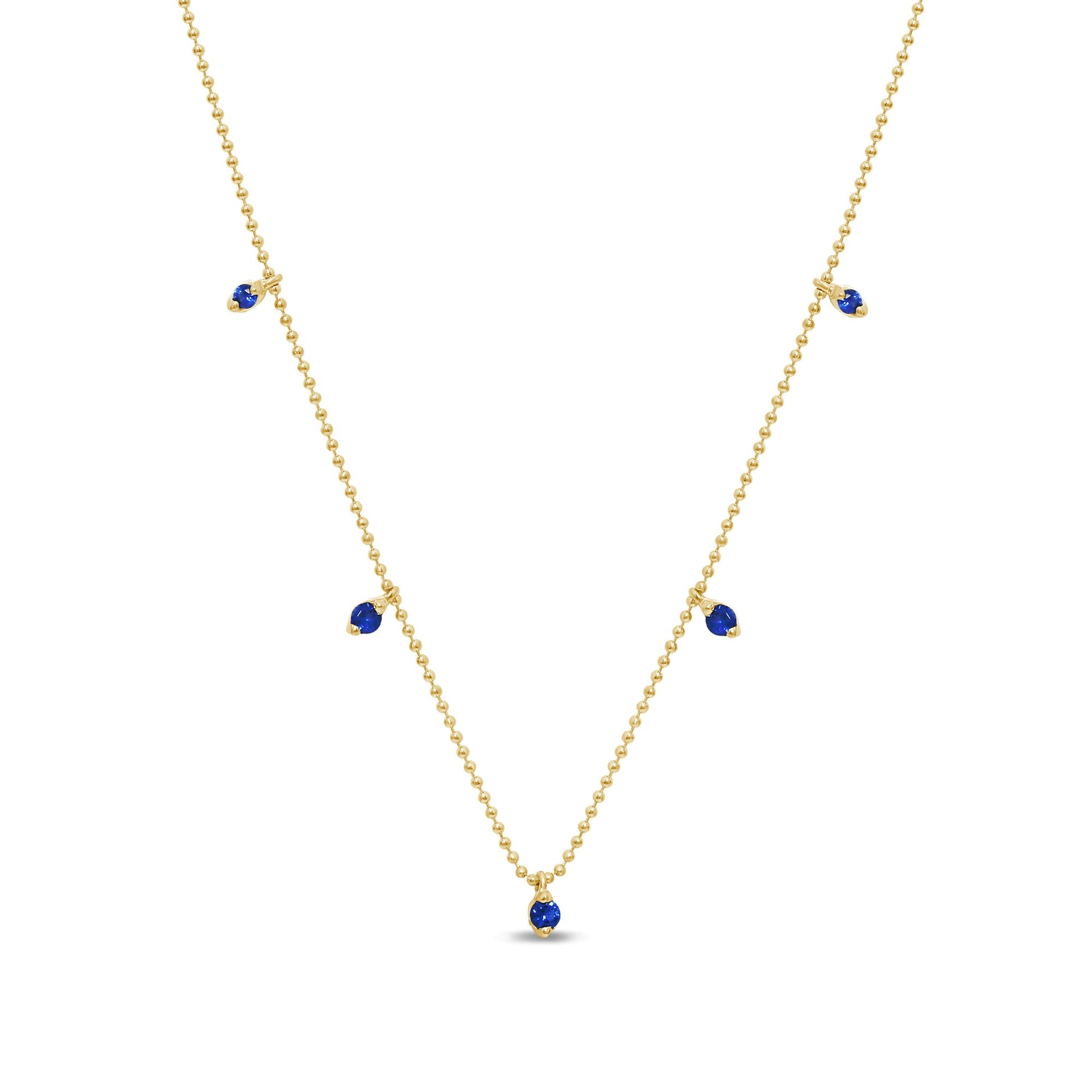 SPECIAL! .31ct G SI 14K Yellow Gold Blue Sapphire Bead Style Chain Pendant Necklace