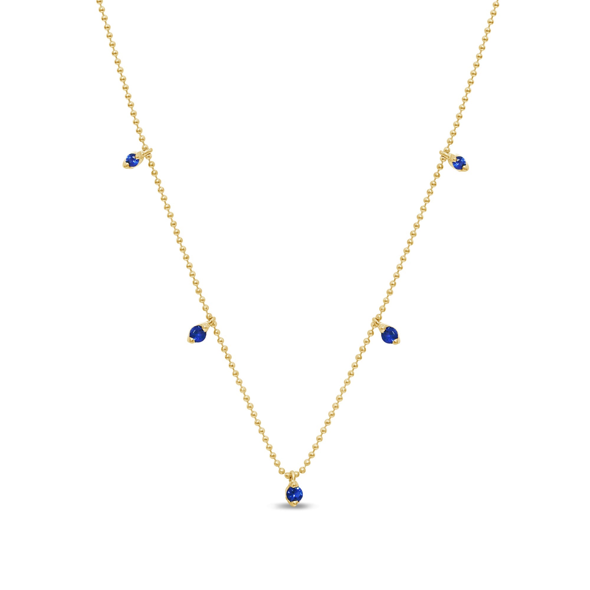 SPECIAL! .31ct G SI 14K Yellow Gold Blue Sapphire Bead Style Chain Pendant Necklace