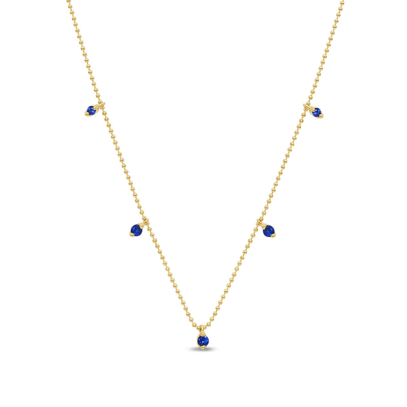 SPECIAL! .31ct G SI 14K Yellow Gold Blue Sapphire Bead Style Chain Pendant Necklace