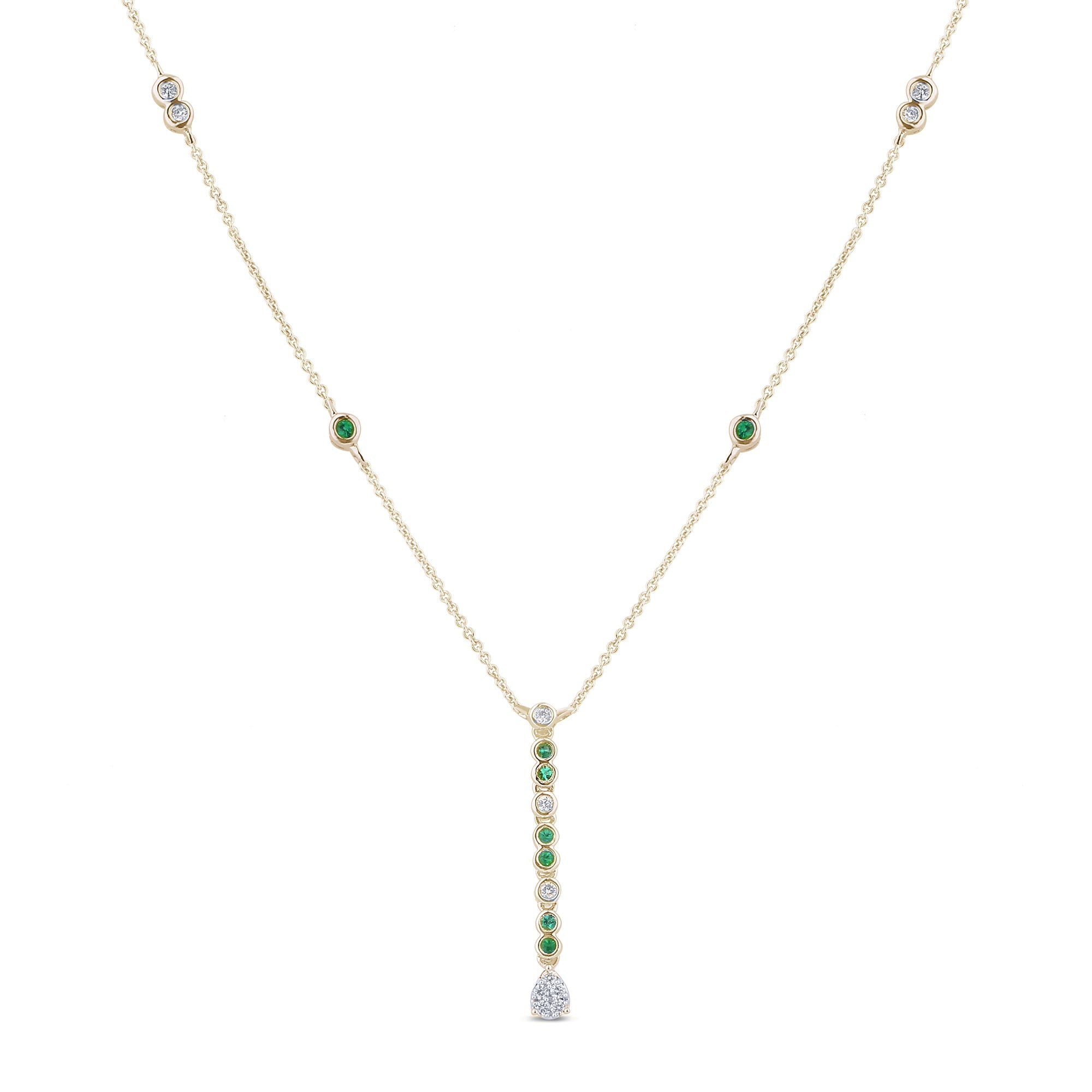 SPECIAL! .21ct G SI 14K Yellow Gold Diamond & Emerald Gemstone Drop Pendant Necklace 16" + 2" Ext