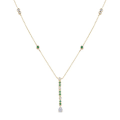 SPECIAL! .21ct G SI 14K Yellow Gold Diamond & Emerald Gemstone Drop Pendant Necklace 16" + 2" Ext