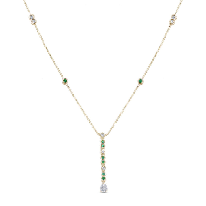 SPECIAL! .21ct G SI 14K Yellow Gold Diamond & Emerald Gemstone Drop Pendant Necklace 16" + 2" Ext