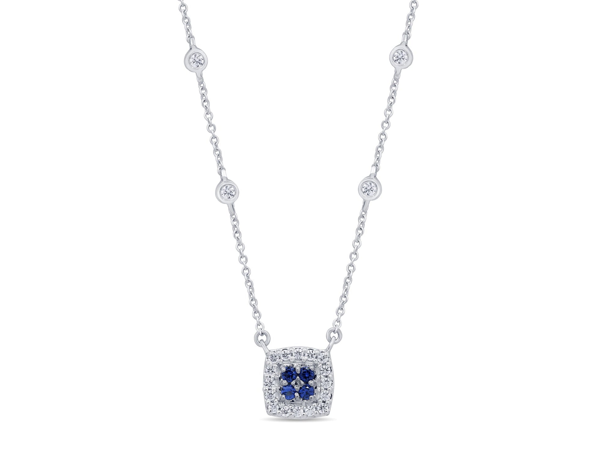 GEMSTONE CLOSEOUT!  .18ct G SI 14K White Gold Diamond & Blue Sapphire Pendant Necklace
