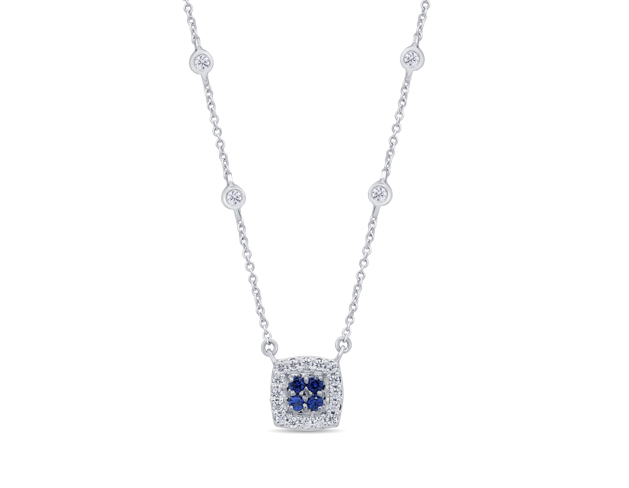 GEMSTONE CLOSEOUT!  .18ct G SI 14K White Gold Diamond & Blue Sapphire Pendant Necklace