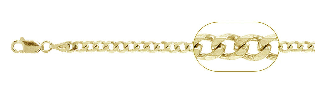 100- 4MM Yellow Gold Plated Curb Chain Sterling Silver Made in Italy Available in 22"- 28" inches NEW