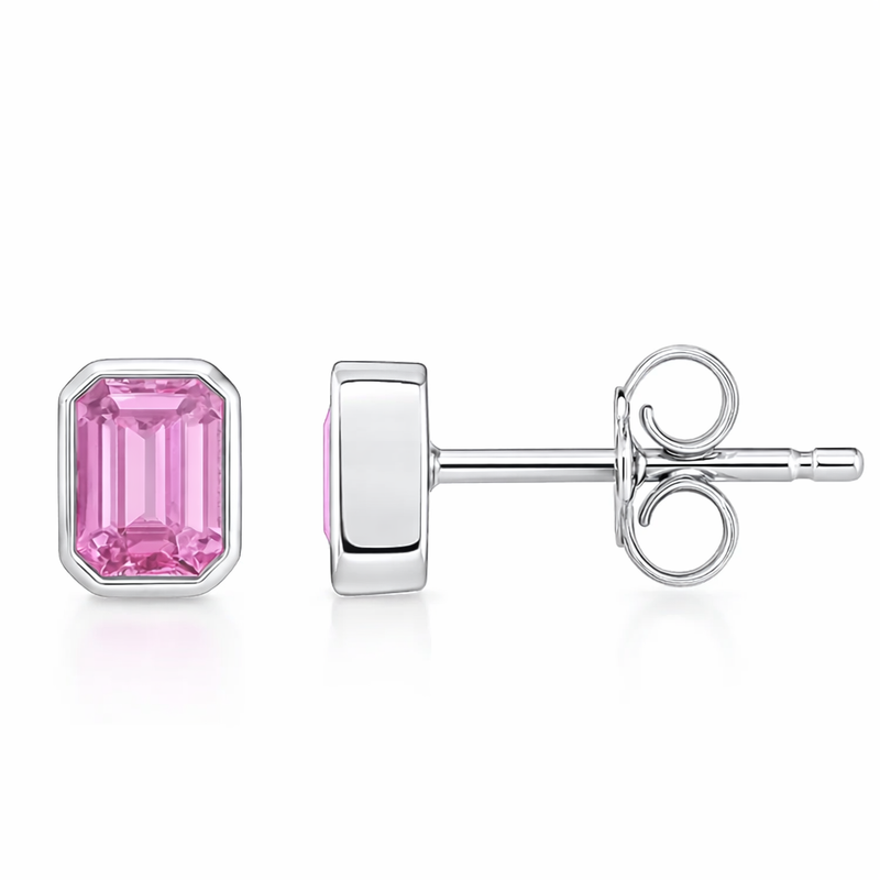 SPECIAL! .67ct 14kt White Gold Pink Sapphire Gemstone Bezel Set Stud Earrings