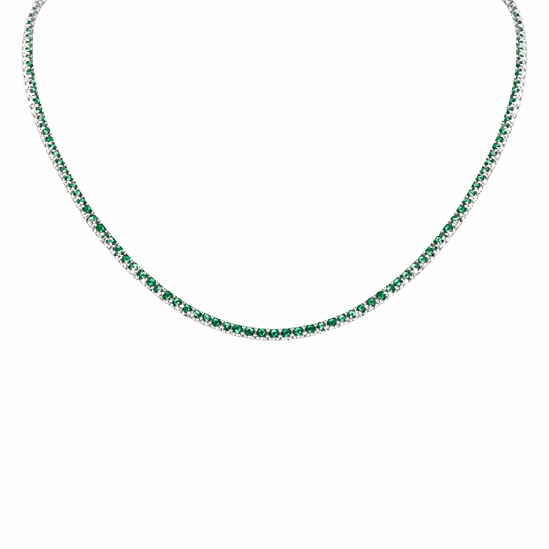 SPECIAL! 3.54ct G SI 14K White Gold Round Emerald Gemstone Tennis Necklace 12+4" Ext