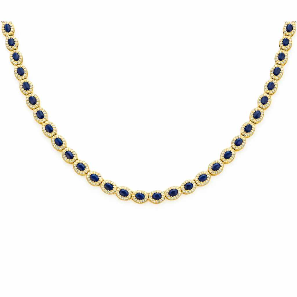 SPECIAL! 17.66ct G SI Yellow Gold Diamond & Blue Sapphire Gemstone Necklace 16" long