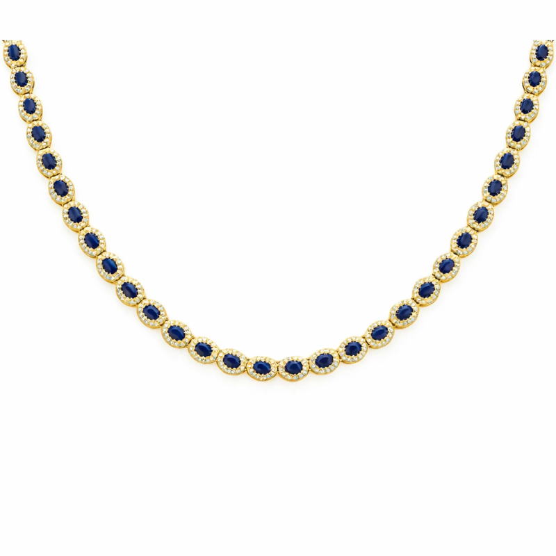 SPECIAL! 17.66ct G SI Yellow Gold Diamond & Blue Sapphire Gemstone Necklace 16" long