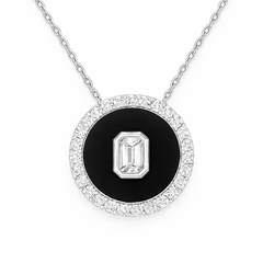 SPECIAL! 0.32ct G SI 14kt White Gold Modern Diamond & Onyx Pendant Necklace 18" Long
