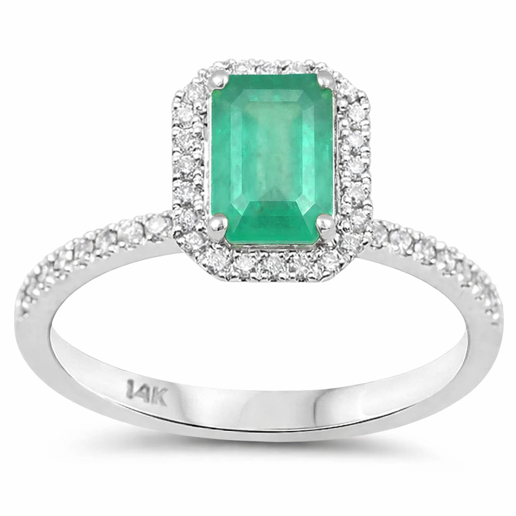 SPECIAL!1.17ct G SI 14K White Gold Diamond & Emerald Gemstone Ring Size 6.5