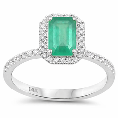 SPECIAL!1.17ct G SI 14K White Gold Diamond & Emerald Gemstone Ring Size 6.5