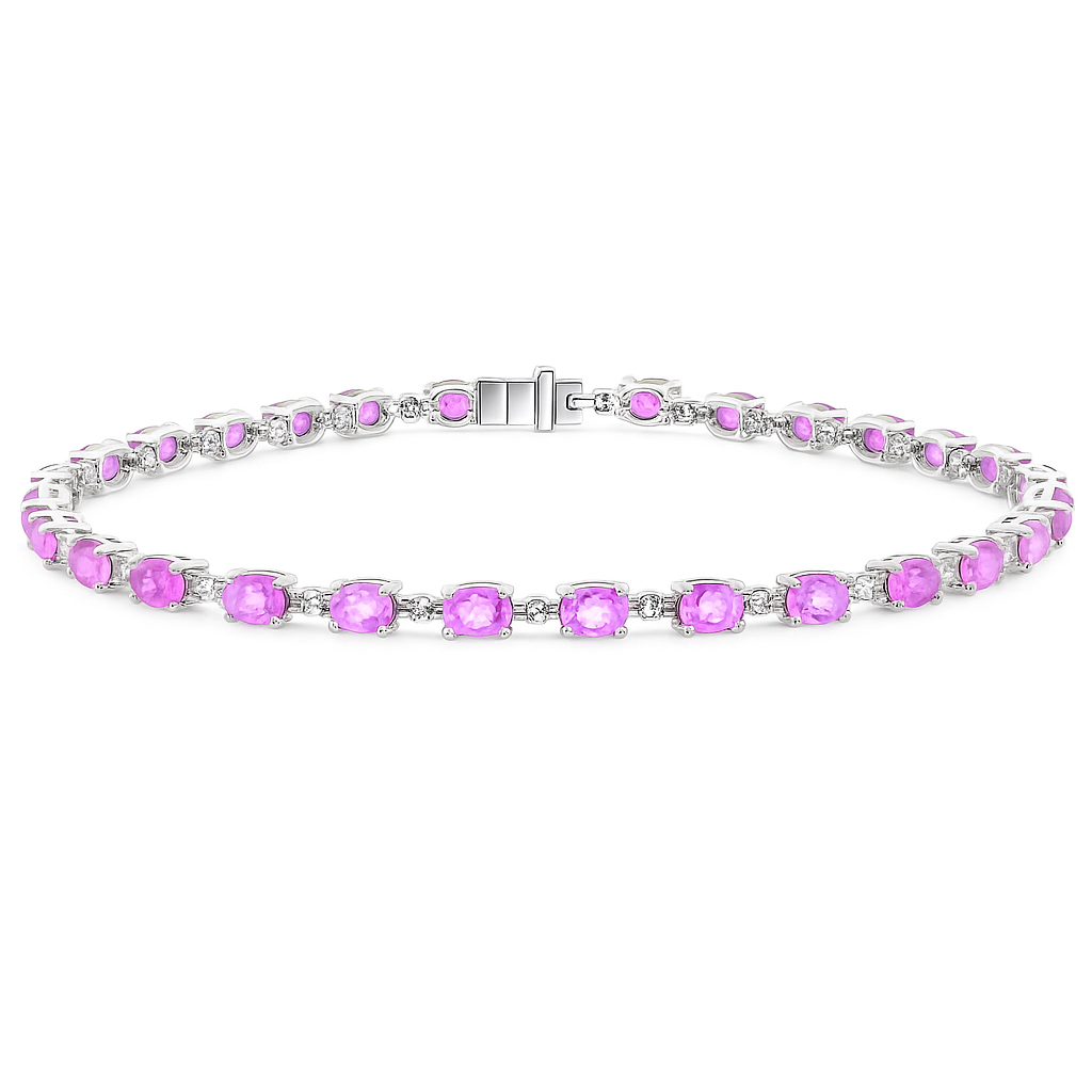 SPECIAL! 6.70ct G SI 14KT White Gold Diamond & Pink Sapphire Gemstone Tennis Bracelet 8"