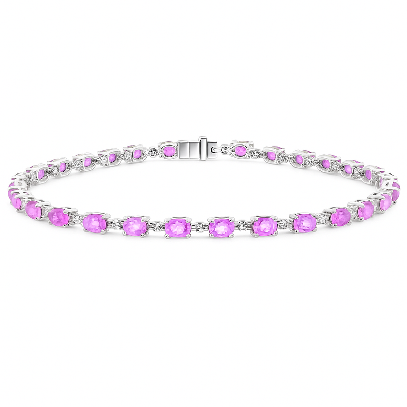 SPECIAL! 6.70ct G SI 14KT White Gold Diamond & Pink Sapphire Gemstone Tennis Bracelet 8"