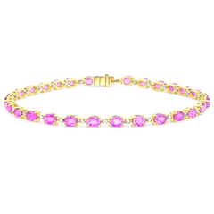 SPECIAL! 6.30ct G SI 14KT Yellow Gold Diamond & Pink Sapphire Gemstone Tennis Bracelet 8"