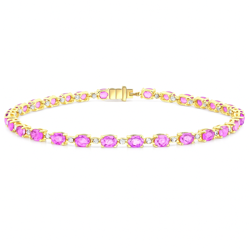 SPECIAL! 6.30ct G SI 14KT Yellow Gold Diamond & Pink Sapphire Gemstone Tennis Bracelet 8"