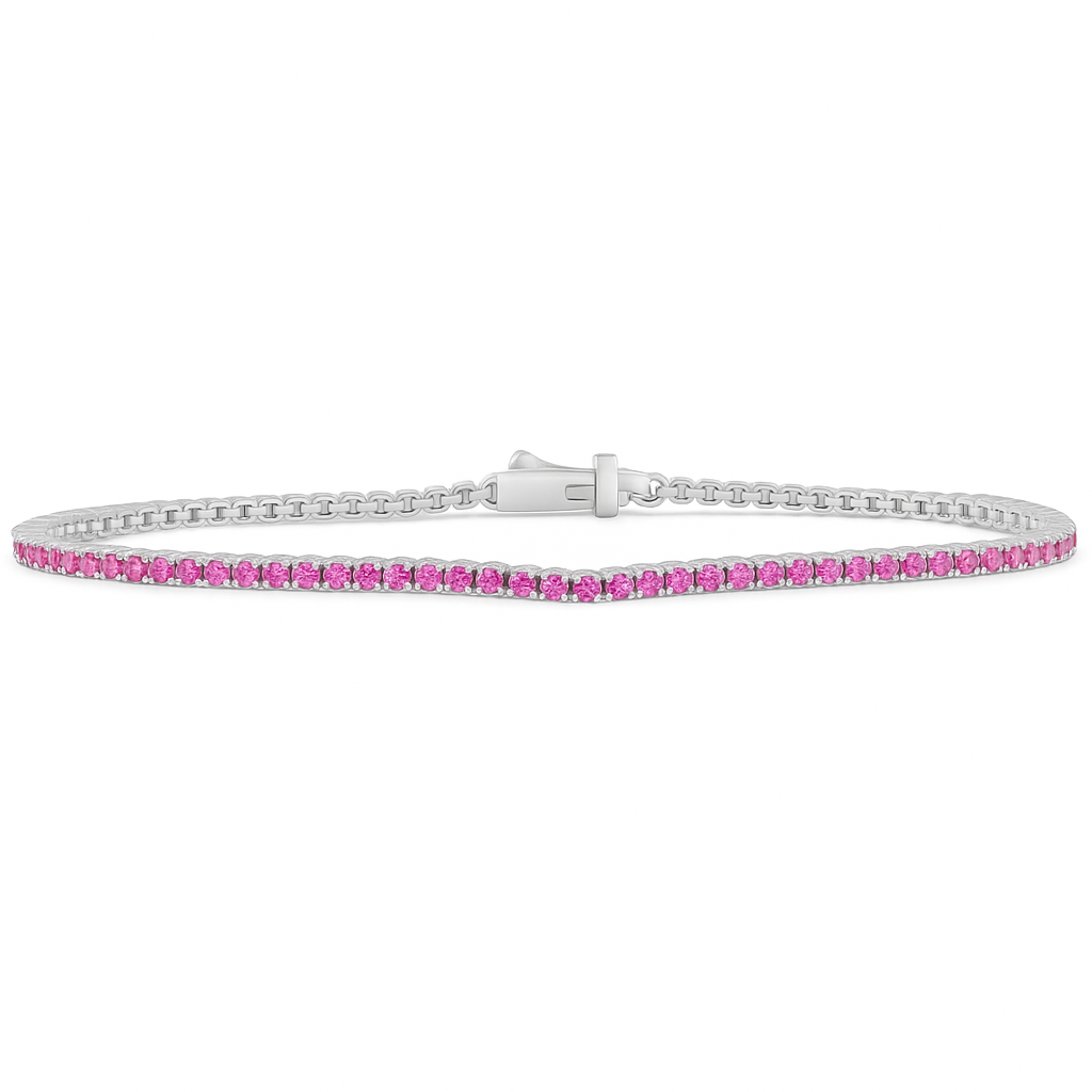 SPECIAL! 1.77ct G SI 14K White Gold Natural Intense Pink Sapphire Tennis Bracelet 7"