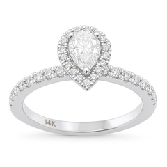 SPECIAL! .78ct G SI 14K White Gold Pear Shape Diamond Halo Engagement Ring Size 6.5