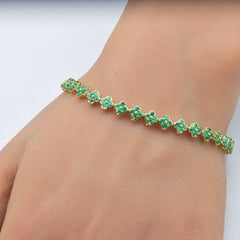 SPECIAL!2.95ct G SI 14K Yellow Gold Emerald Gemstone Clover Flower Bracelet 7" Long