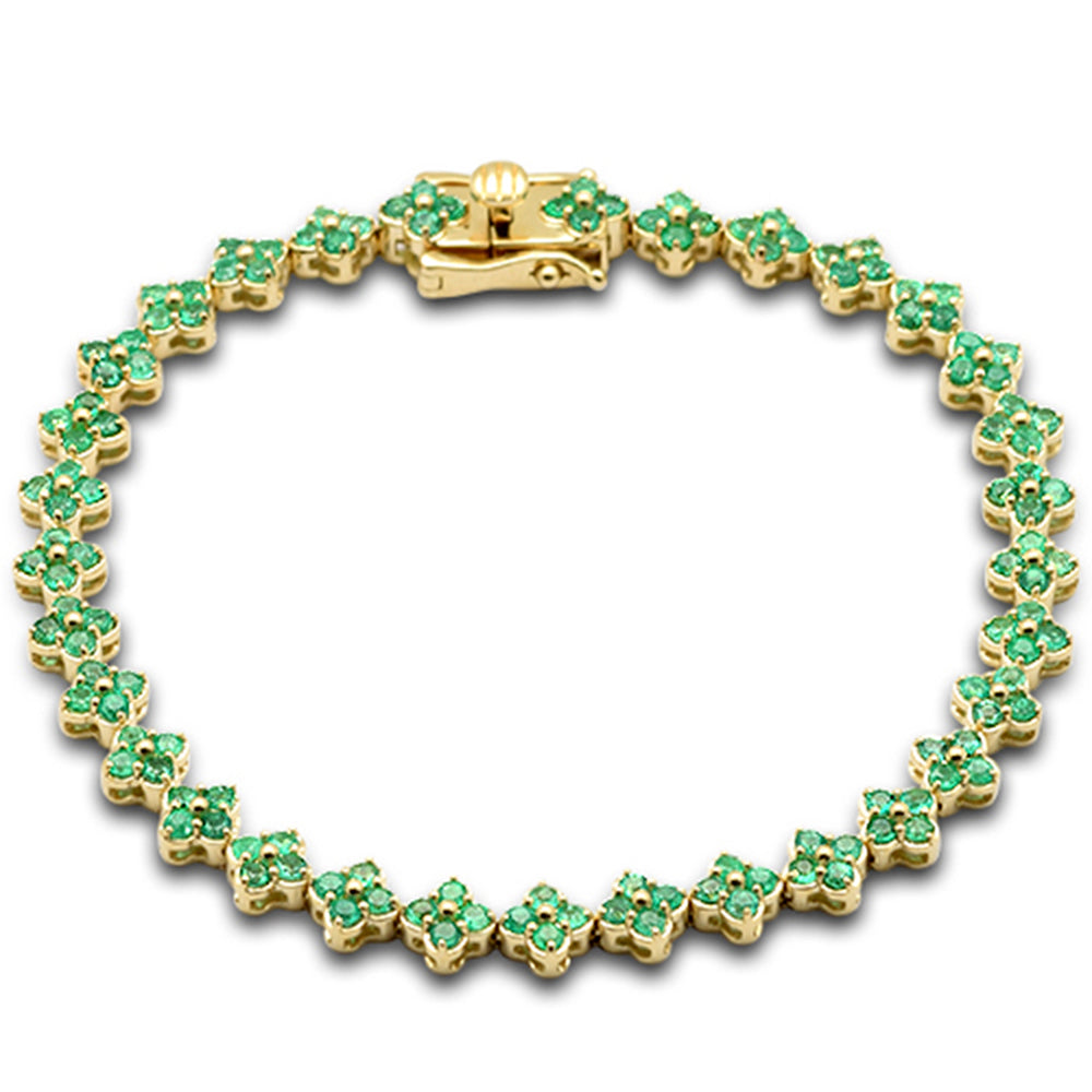 SPECIAL!2.95ct G SI 14K Yellow Gold Emerald Gemstone Clover Flower Bracelet 7" Long
