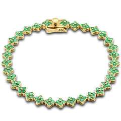SPECIAL!2.95ct G SI 14K Yellow Gold Emerald Gemstone Clover Flower Bracelet 7" Long