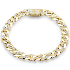 SPECIAL! 7mm 1.34ct G SI 14K Yellow Gold Round Diamond & Plain Cuban Bracelet 7" Long