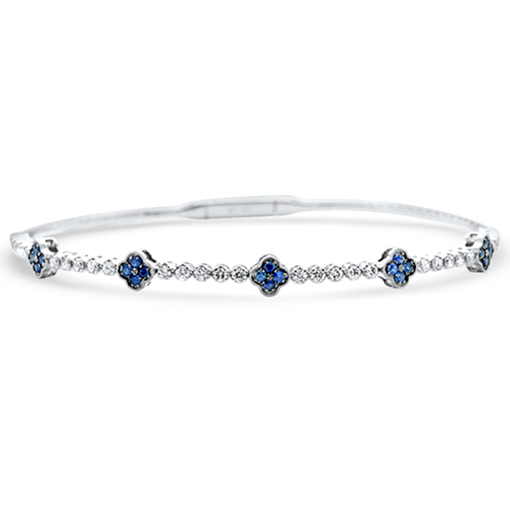 SPECIAL!.95ct G SI 14K White Gold Diamond & Blue Sapphire Gemstone Flower Bangle Bracelet