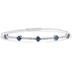 SPECIAL!.95ct G SI 14K White Gold Diamond & Blue Sapphire Gemstone Flower Bangle Bracelet