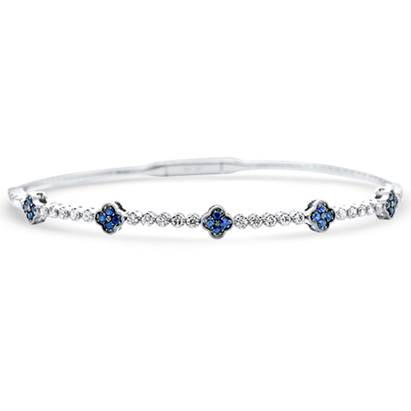 SPECIAL!.95ct G SI 14K White Gold Diamond & Blue Sapphire Gemstone Flower Bangle Bracelet