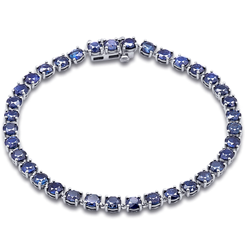 SPECIAL!11.17ct G SI 14k White Gold Blue Sapphire Gemstone Tennis Bracelet  7" Long