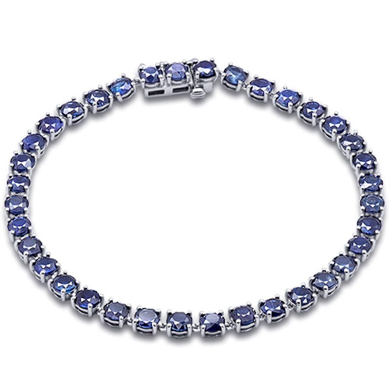 SPECIAL!11.17ct G SI 14k White Gold Blue Sapphire Gemstone Tennis Bracelet  7" Long