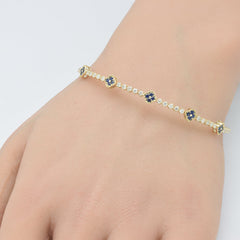 SPECIAL!.95ct G SI 14K Yellow Gold Diamond & Blue Sapphire Gemstone Flower Bangle Bracelet