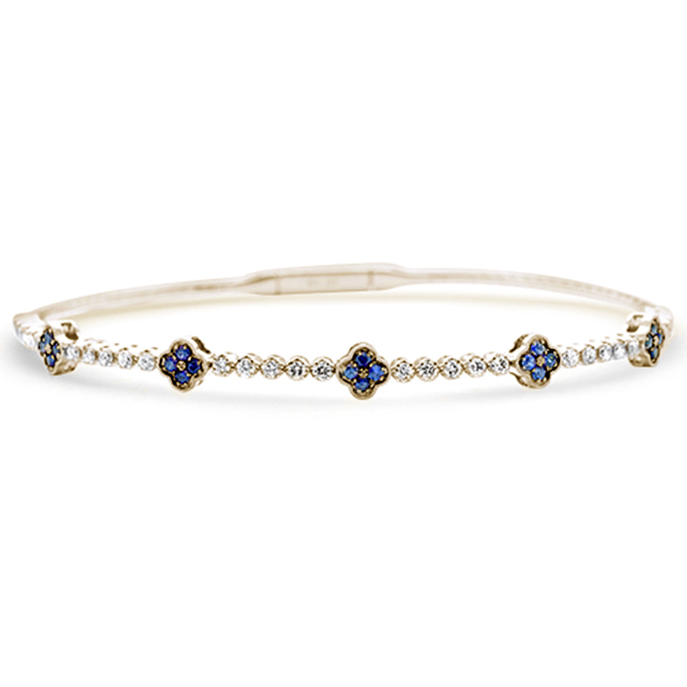SPECIAL!.95ct G SI 14K Yellow Gold Diamond & Blue Sapphire Gemstone Flower Bangle Bracelet