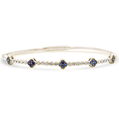 SPECIAL!.95ct G SI 14K Yellow Gold Diamond & Blue Sapphire Gemstone Flower Bangle Bracelet
