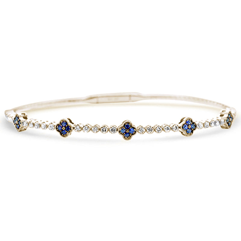 SPECIAL!.95ct G SI 14K Yellow Gold Diamond & Blue Sapphire Gemstone Flower Bangle Bracelet