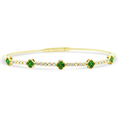 SPECIAL!.88ct G SI 14K Yellow Gold Diamond & Emerald Gemstone Clover Design Bangle Bracelet