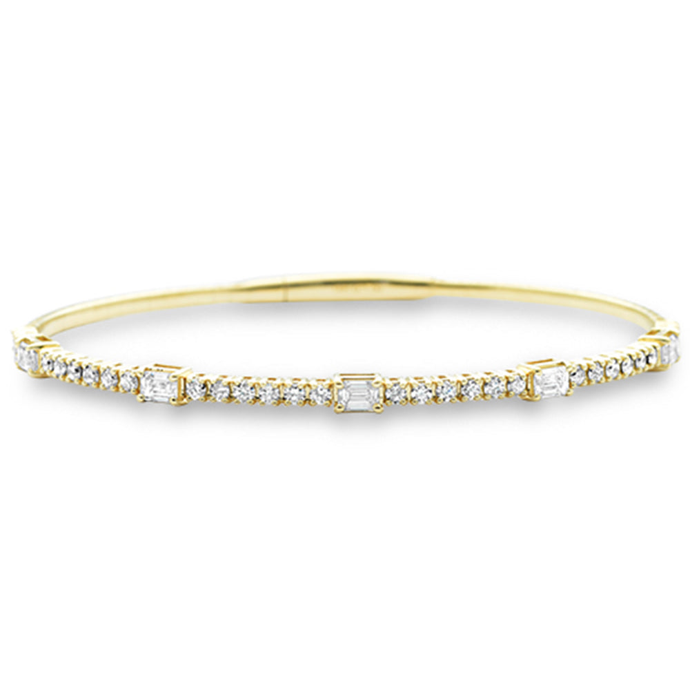 SPECIAL!1.96ct G SI 14K Yellow Gold Emerald Cut Diamond Bangle Bracelet