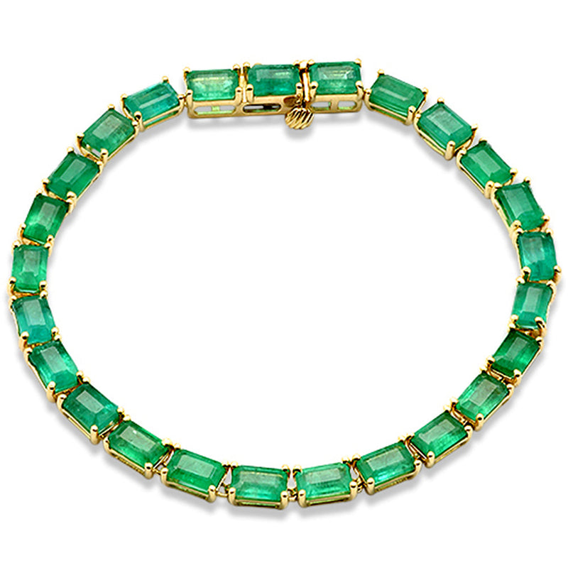 SPECIAL!14.01ct 14K Yellow Gold Natural Emerald Gemstone Tennis Bracelet 7" Long