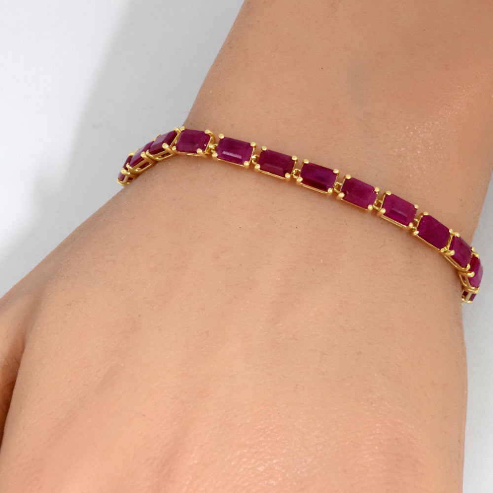 SPECIAL!17.79ct 14K Yellow Gold Natural Ruby Gemstone Tennis Bracelet 7" Long