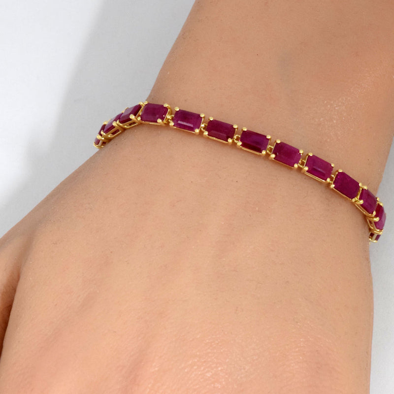 SPECIAL!17.79ct 14K Yellow Gold Natural Ruby Gemstone Tennis Bracelet 7" Long