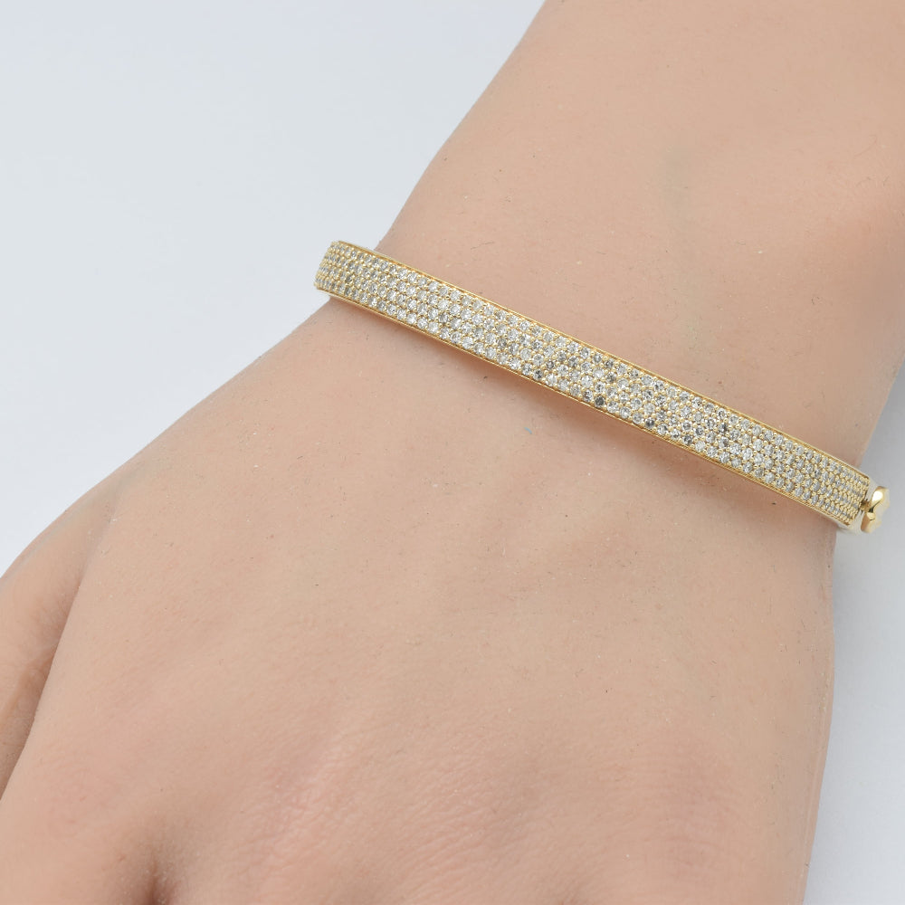 SPECIAL! 1.96ct G SI 14K Yellow Gold Diamond Medium Square Bangle Bracelet 6.5"