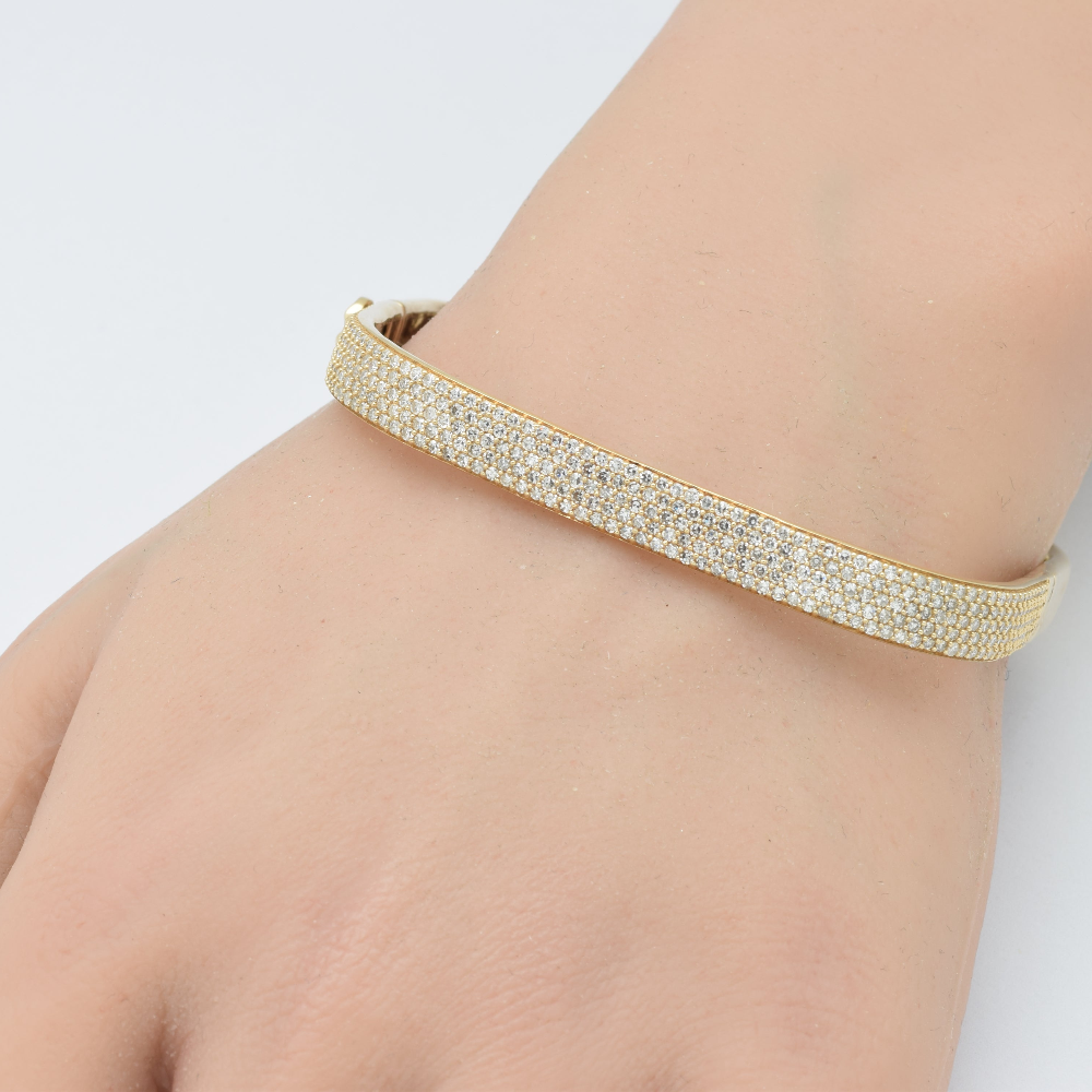 SPECIAL!  2.46ct G SI 14K Yellow Gold Round Diamond Square Bangle Bracelet Size 6.5"